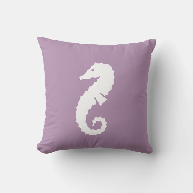 SEEPFERD WHITE on LAVENDER blue pilze Kissen (Vorderseite)