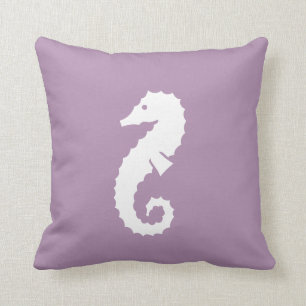SEEPFERD WHITE on LAVENDER blue pilze Kissen