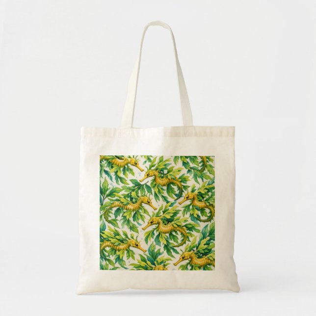 Seepferdchen Botanisches Muster Tragetasche (Vorne)