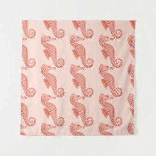 Seepferdchen-Doodle-Ornament: rosa Hintergrund. Wandteppich