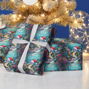 Seepferdchen-Fisch-Unter-dem-Meer-Weihnachtsfeier Geschenkpapier