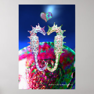 SEEPFERDCHEN IN LIEBE, ROSA BLAUE PERLMUTTER POSTER