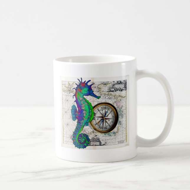 Seepferdchen-Kompass-Collage Kaffeetasse (Rechts)