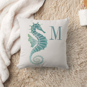 Seepferdchen-Monogramm Türkiscreme Ozean-Monogramm Kissen