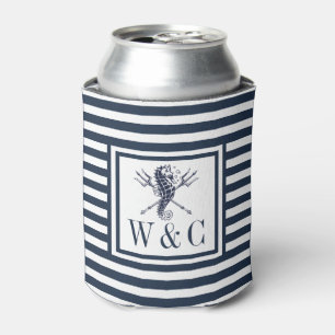 Seepferdchen Navy Blau Streifen Nautical Monogramm Dosenkühler