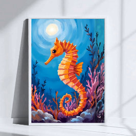 Seepferdchen | Ozeantier Korallenriff Aquarell Poster