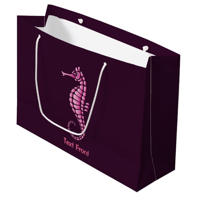 Seepferdchen Rosa Große Geschenktüte (Vorderseite Schrägansicht)