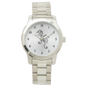 Seepferdchen Silber mit zwölf Zahlen Armbanduhr