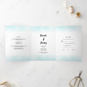 Seepferdchen Türkis & Gold Aquarell-Hochzeit Dreifach Gefaltete Einladung