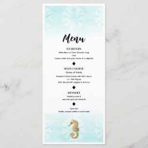 Seepferdchen Türkis & Gold Aquarell Hochzeitsmenü Menükarte
