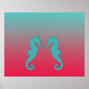 Seepferdchen Türkis Silhouetten Einfach Nautical Poster