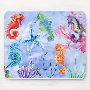 Seepferdchen und Seesterne mit Korallenmuster Mousepad