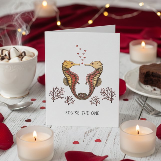 Seepferdchen Valentinstag Karte (Seahorse Valentine's Day Cards for Husband, Wife, Boyfriend, Girlfriend. Seahorse Heart Illustration)