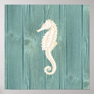 Seepferdchen Vintage Aqua Holzposter Poster