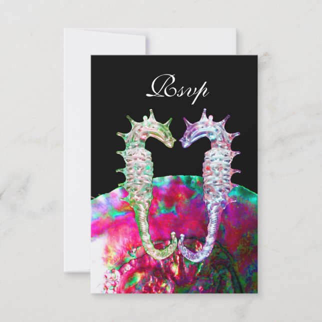 SEEPFERDE BEACH WEDD MONOGRAM, UAWG pink schwarz RSVP Karte (Vorderseite)