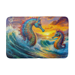 Seepferde bei Sunset Design von Rich AMeN Gill Badematte