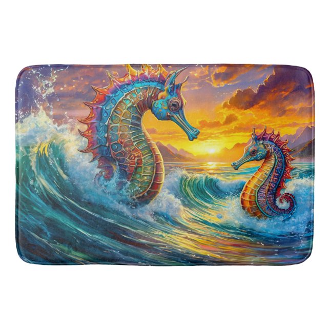 Seepferde bei Sunset Design von Rich AMeN Gill Badematte (Vorderseite)