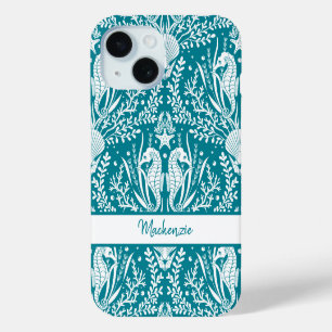Seepferde Damask Aquamarin Blue White Personalisie Case-Mate iPhone Hülle