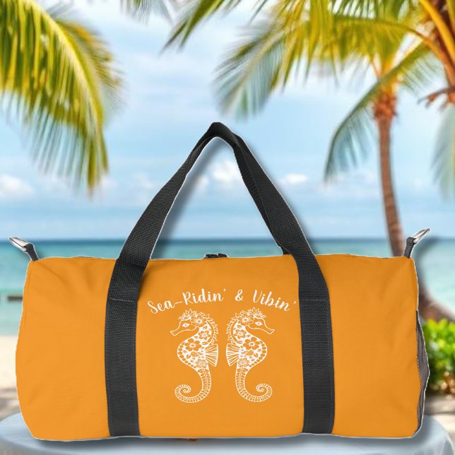 Seepferde-Fischer-Core-Hawaiian-Orange Duffle Bag (Sea Horse-Fisherman Core-Hawaiian-Tropical-Beach-Summer Trend-Duffel bag-Orange)