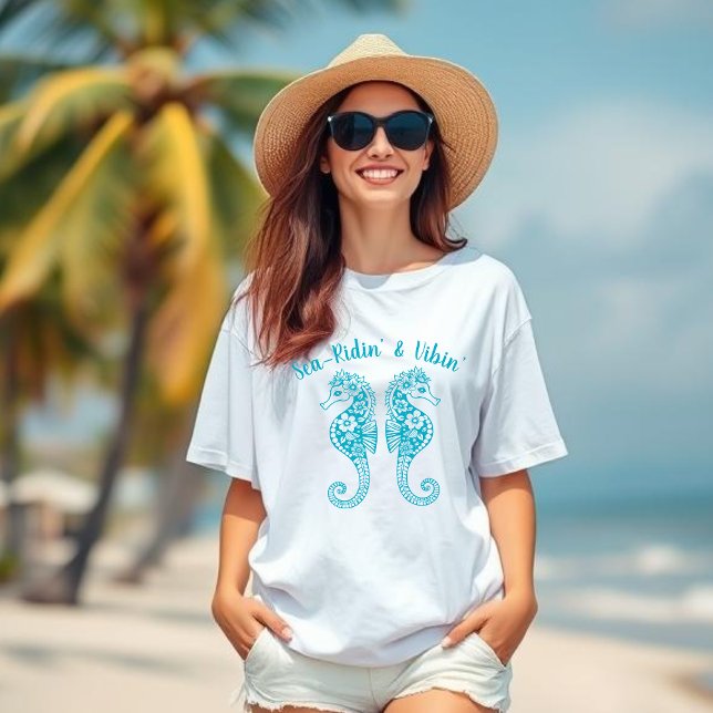 Seepferde-Fischer-Core-Hawaiian Tropical-Azure T-Shirt (Sea Horse-Fisherman Core-Hawaiian-Tropical-Beach T shirt-Summer Trend-Azure Light Blue)