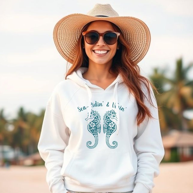 Seepferde-Fischer-Core-Hawaiianische tropisch-Aqua Hoodie (Sea Horse-Fisherman Core-Hawaiian-Tropical-Beach Hoodie-Summer Trend-Teal)