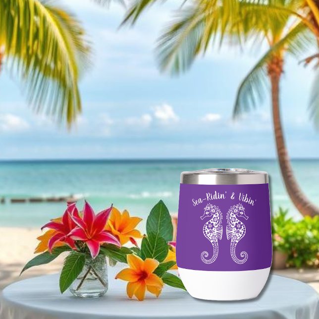 Seepferde-Fischer-Core-hawaiisch-Lila (Sea Horses-Fisherman Core-Beach tumbler, Summer tumbler-wine tumbler-Purple)