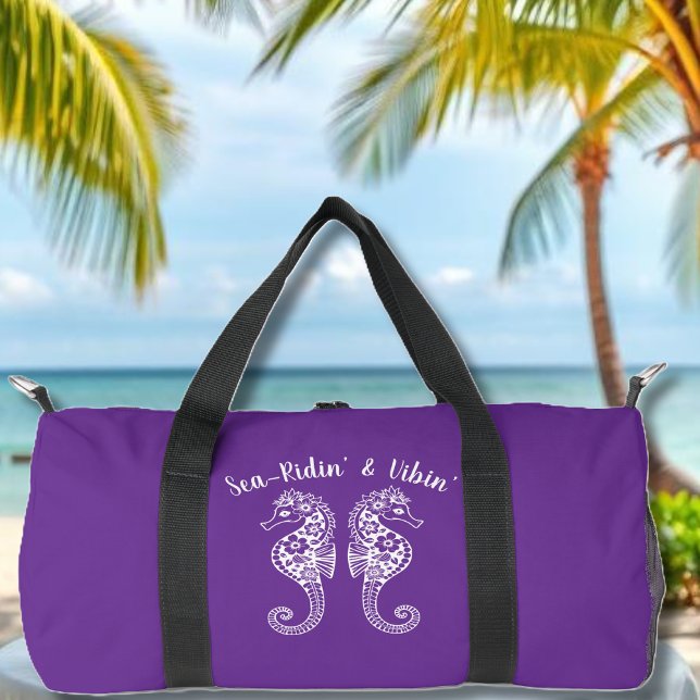 Seepferde-Fischer-Core-hawaiisch-Lila Duffle Bag (Sea Horse-Fisherman Core-Hawaiian-Tropical-Beach-Summer Trend-Duffel bag-Purple)