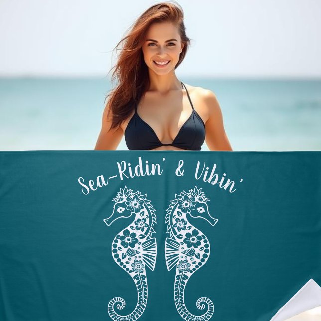 Seepferde-Fischer-Kernhawaiisch-tropisch-Aquamarin Strandtuch (Sea horses-Fisherman Core-Hawaiian-Tropical-Beach Towel-Pool Towel-Teal)
