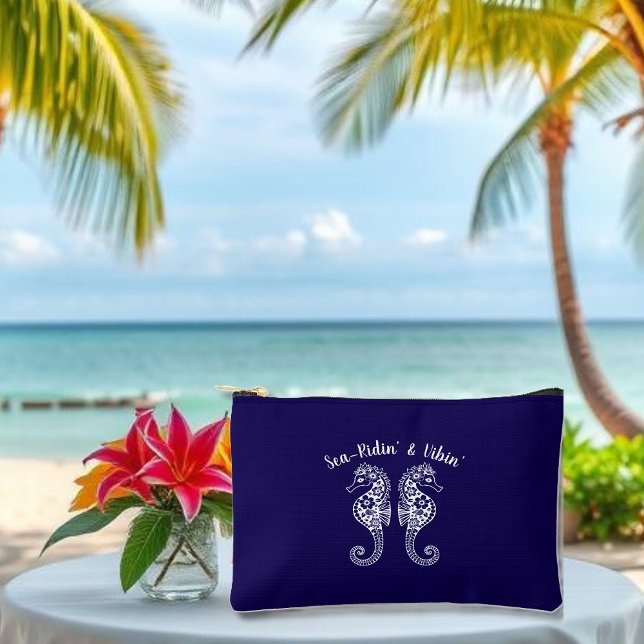 Seepferde-Fisherman Core-Hawaiian-Beach-Blue Zubehörtasche (Sea horses-Fisherman Core-Hawaiian-Tropical-Beach Towel-Pool Towel-Deep Blue)