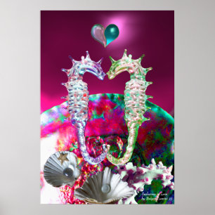 SEEPFERDE IN DER LIEBE, PINKEN AQUAMARIN BLAUEN MU POSTER