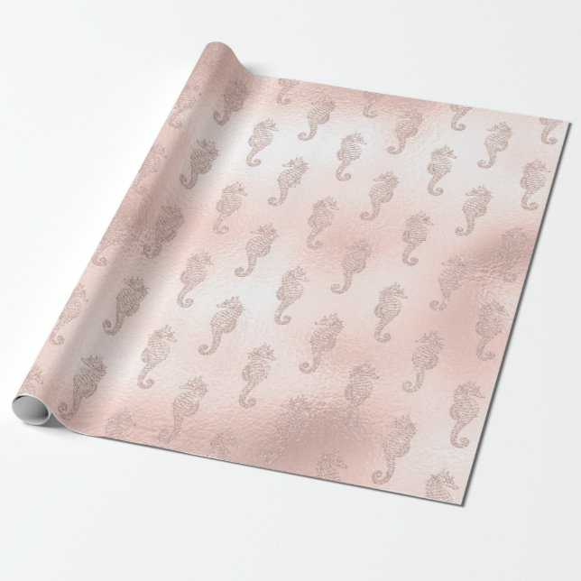 Seepferde in Rosa Geschenkpapier (Ungerollt)