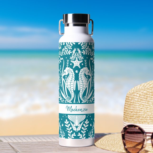 Seepferde Ocean Sea Life Aquamarin Blau Personalis Trinkflasche (Von Creator hochgeladen)