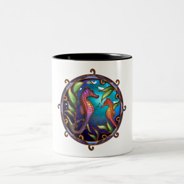 Seepferde Orange-Lila Zweifarbige Tasse (Mittel)