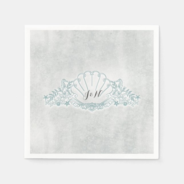 Seepferde & Seashell Beach Wedding Empfang Serviette (Vorderseite)