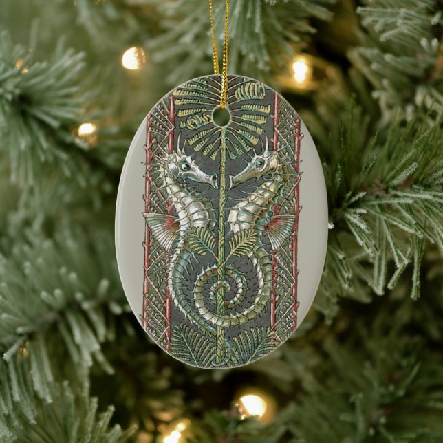Seepferde und Algen, Vintager Jugendstil Keramik Ornament (Baum)
