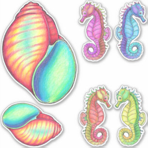 Seepferde und Muschel Vinyl Sticker Set