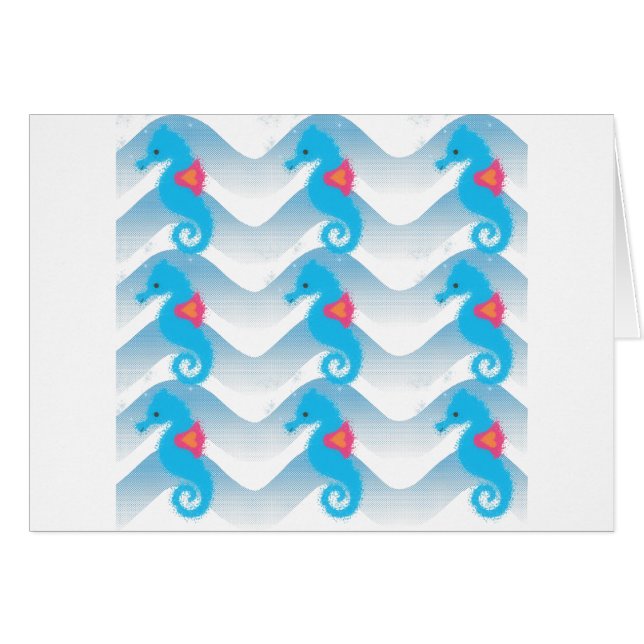 Seepferde und Muster in Blauer Welle (Vorderseite (Horizontal))
