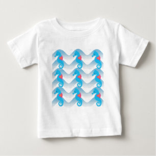 Seepferde und Muster in Blauer Welle Baby T-shirt