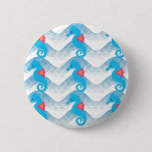 Seepferde und Muster in Blauer Welle Button
