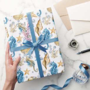 Seepferde und Starfish in Blasen Geschenkpapier