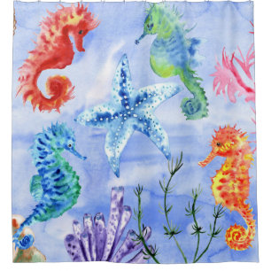 Seepferde und Starfish mit Korallenmuster Duschvorhang