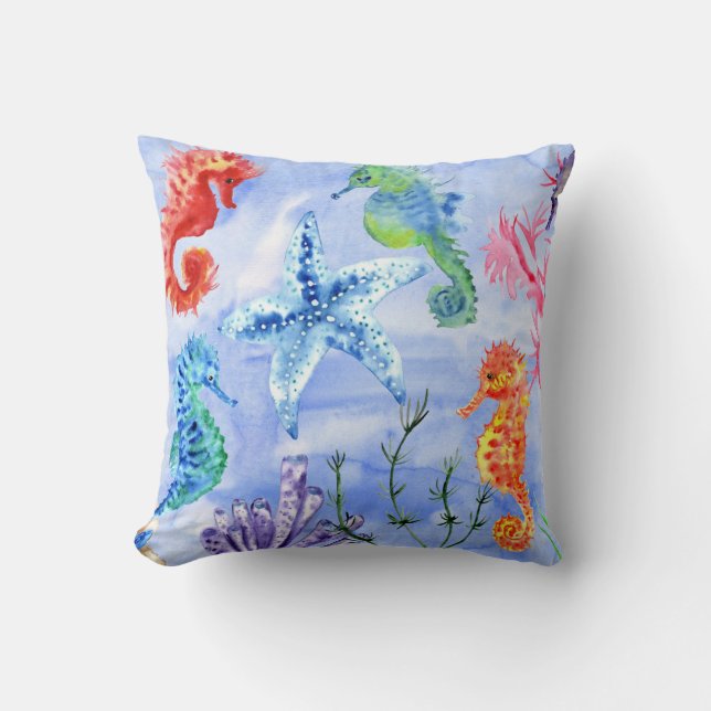 Seepferde und Starfish mit Korallenmuster Kissen (Vorderseite)