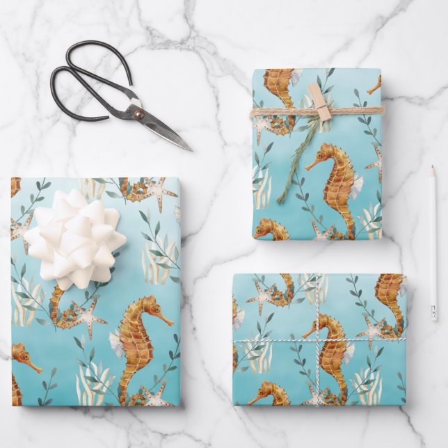 Seepferde unter dem karibischen Türkisblauen Meer Geschenkpapier Set (Vorderseite)