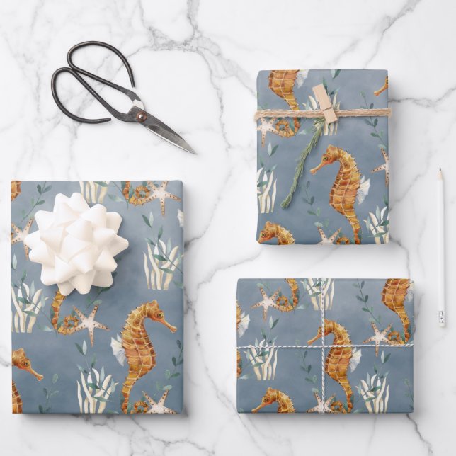 Seepferde unter der Tiefsee Geschenkpapier Set (Vorderseite)