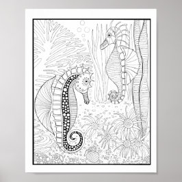 Seepferde Unterwasserwelt Farbgestaltung Kunst Poster