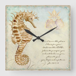 Seepferdeküstenstrand - christlicher Scripture Quadratische Wanduhr