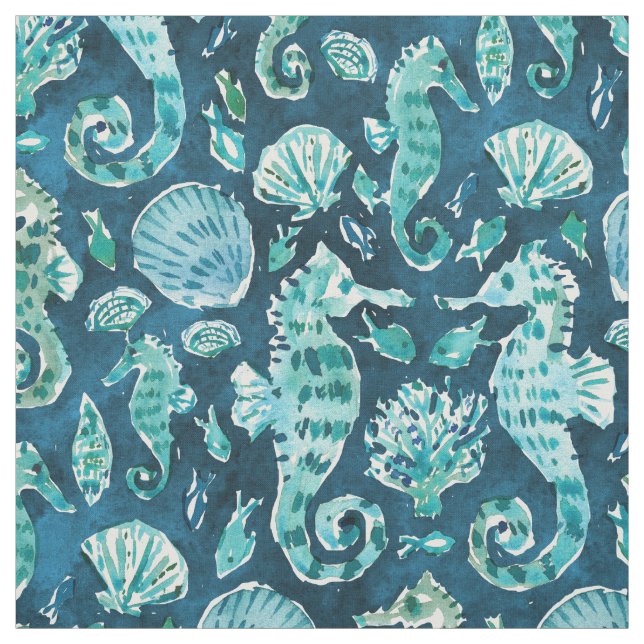 SEEpferdeSOIREE Indigo Küsten Stoff (Muster)