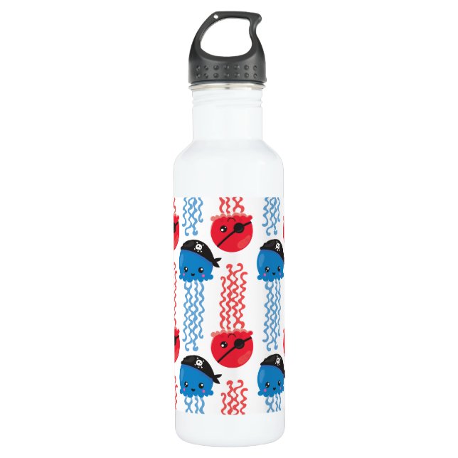 Seeräuber, Quallenfische, Meerestiere Edelstahlflasche (Vorderseite)