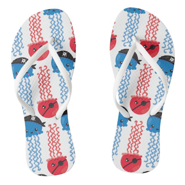 Seeräuber, Quallenfische, Meerestiere Flip Flops (Fußbett)