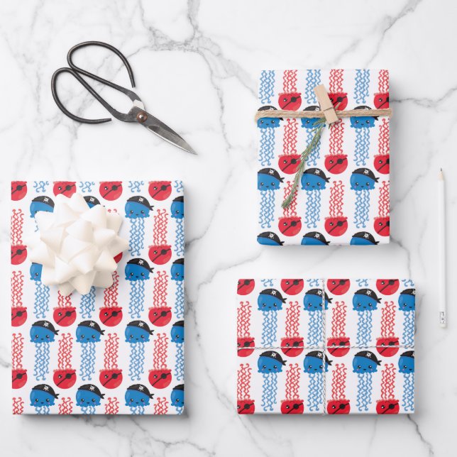 Seeräuber, Quallenfische, Meerestiere Geschenkpapier Set (Vorderseite)